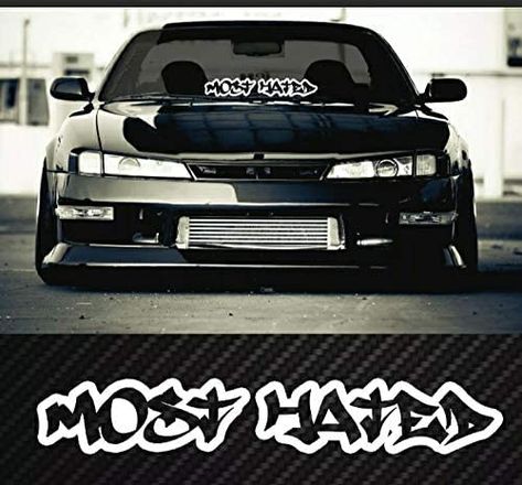 PRICES MAY VARY. Solid Black and White Fully Printed Vinyl Size: 20 x 4 inches. Made of High Quality Vinyl. Weatherproof, Weatherproof, UV-resistant Most Hated Car Sticker Decal, Truck, Windshield Banner Sticker 20 x 4 inches - Fully Printed Vynil Windshield Banner, Your Name In Japanese, Jdm Accessories, Jdm Stickers, Stay Humble, Stance Nation, Premium Cars, Car Decals Vinyl, Jet Ski