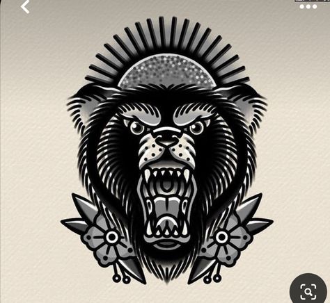 Masculine Traditional Tattoos, American Traditional Tattoos Masculine, Bear Tattoos Traditional, Traditional Animal Tattoo Black, Animal Tattoo Traditional, American Traditional Animals, American Traditional Bear Tattoo, American Traditional Bear, Wolf Tattoo Traditional