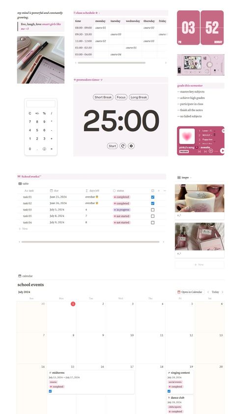 #School_Schedule_Templates_Aesthetic #Girly_Coquette_Aesthetic #Notion_Study #Student_Schedule High School Notion Template, Notion Aesthetic School, Notion School Templates, Notion Study Template, Notion Template Ideas For Students, College Notion, Notion 2024, Notion School, School Notion