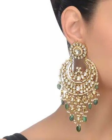 Jaipur Polki House - polki Earring   Charming Chandbali Yellow Punch, Rajputi Jewellery, Antique Gold Earrings, Bali Earrings, Bridal Accessories Jewelry, Chandbali Earrings, Indian Jewellery Design Earrings, Indian Jewellery Design, Bangles Jewelry Designs