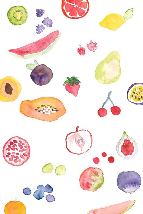 Watercolor Fruits, Fruit Wallpaper, Fruit Pattern, Pottery Painting, Phone Backgrounds, Fruits And Vegetables, Phone Wallpapers, Art Inspo, Phone Wallpaper