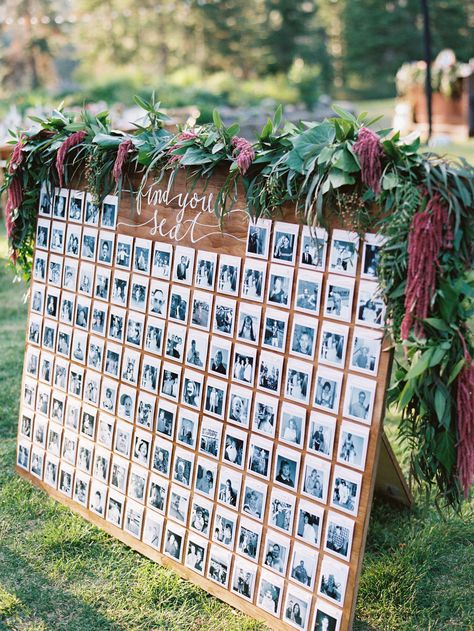 22 Creative Ways to Display Photos at Your Wedding Wedding Photo Walls, Event Planning Guide, Polaroid Wedding, Photo Polaroid, Wedding Card Holder, Personal Celebration, Wedding Table Plan, Seating Plan Wedding, Wedding Outdoor