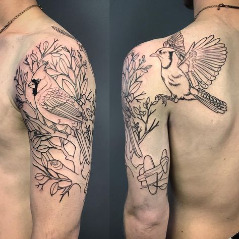 188 Likes, 2 Comments - TERRY GROW (@terrygrow) on Instagram: “Started a cool half sleeve on @bat_tattoos last week. #birdtattoo #cardinal #cardinaltattoo…” Easy Half Sleeve Tattoos, Half Sleeve Tattoos Color, Half Sleeve Tattoo Template, Inside Of Arm Tattoo, Cardinal Tattoo, Tattoos 2024, Cardinal Tattoos, Half Sleeve Tattoos, Patriotic Tattoos