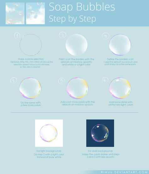 Soap Bubbles Steps by rimuu Bubble Drawing, Bubble Art, Coloring Tutorial, Soap Bubbles, Digital Painting Tutorials, Digital Art Tutorial, Step By Step Drawing, Art Tips, Drawing Tips