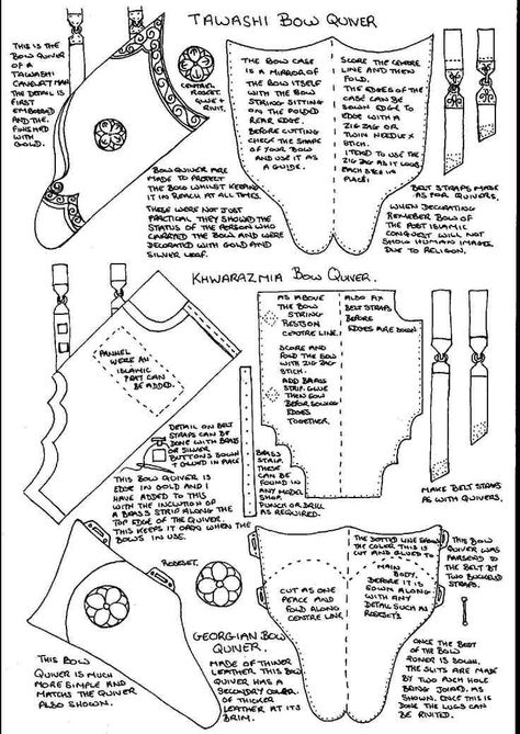 Museum replica quiver patterns. Sporran Pattern, Archery Quiver, Mounted Archery, Leather Quiver, Bow Quiver, Arrow Quiver, Crossbow Hunting, Archery Bows, Archery Equipment