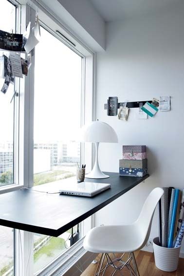 Floating desk in front of window very nice! | For the Home ... Desk In Front Of Window, Window Desk, Boys Bedroom Makeover, Kitchen Desks, Floating Desk, Guest Room Office, Sleek Kitchen, Simple Desk, Simple Room