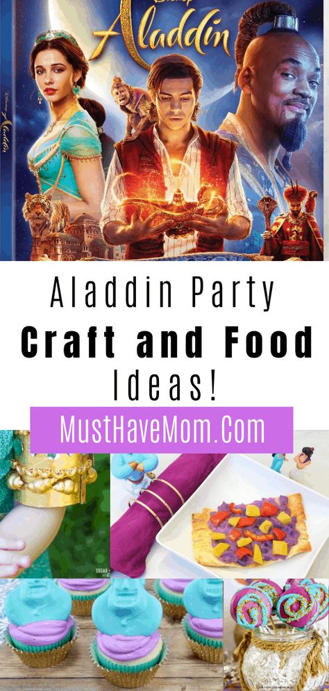 Aladdin live action and signature collection are available on 8/27! It is the perfect time to plan a Aladdin Party with these crafts and food ideas. Aladdin Birthday Party Games, Aladdin Dinner Ideas, Aladdin Movie Night Food, Aladdin Party Games, Aladdin Birthday Party Food, Aladdin Food Ideas, Aladdin Party Food, Aladdin Themed Food, Aladdin Movie Night