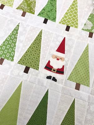 Santa In The Trees Table Runner, Triangle Santa Quilt Block, Christmas Trees Quilt Patterns, Santa In The Trees Quilt Pattern, Santa Quilt Block, Santa Quilt Block Free Pattern, Christmas Applique Quilts, Christmas Tree Quilt Block Free Pattern, Santa Quilt Patterns