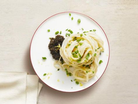 Get Angel Hair Pasta with Caviar and Lemon Recipe from Food Network Hawaiian Pupus, Alex Guarnaschelli Recipes, Seafood Enchiladas Recipe, Angelic Hair, Beautiful Pasta, Pasta Fish, Veggie Mains, Alex Guarnaschelli, Monday Dinner