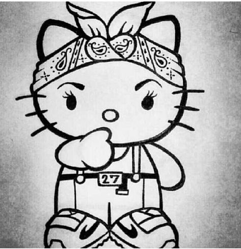 Hello chola kitty;) Kitty Chola, Tatuaje Hello Kitty, Hello Kitty Tattoos, Cholo Art, Chicano Drawings, Kitty Coloring, Kitty Images, Hello Kitty Coloring, Kitty Drawing