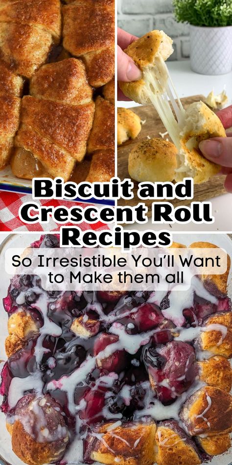 These biscuit and crescent roll recipes are irresistibly delicious and versatile. From savory twists that'll revolutionize your appetizer game to sweet treats that'll have you sneaking bites for breakfast, these recipes are about to become your new obsession. Canned Biscuits Dessert Recipes, Appetizers Using Biscuits, Refrigerator Biscuit Recipes Desserts, Desserts Using Pillsbury Biscuits, Appetizer Recipes Using Crescent Rolls, Appetizers With Biscuit Dough, Biscuit Cinnamon Bites, Dessert Recipes With Crescent Rolls, Dessert Made With Biscuits