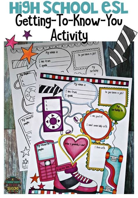 FREE! Love this for back to school with my high school ESL students! This getting to know you activity is a such a fun way to know your students. Esl Classroom Decor, Esol Classroom, High School Esl, Ell Activities, Teacher Swag, Get To Know You Activities, High School Activities, Esl Classroom, Esl Activities