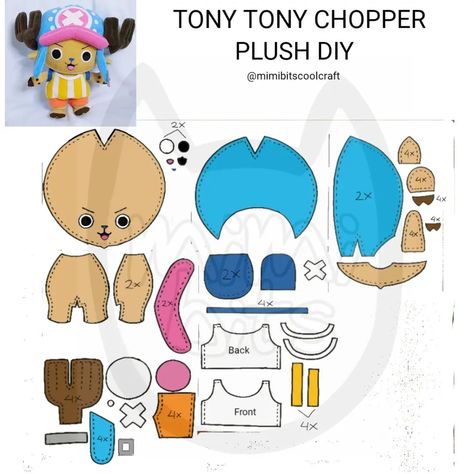 Anime Plushie Pattern, Anime Plush Pattern, Felt Plushies Pattern, Chopper Plush, Plush Doll Pattern, Nerd Crafts, Tony Tony Chopper, Tony Chopper, Cute Sewing Projects