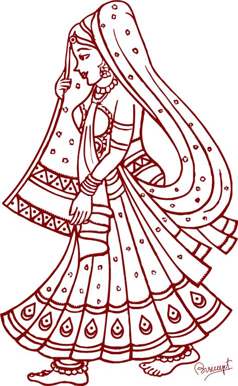 Wedding Drawing, Birds Embroidery Designs, Fabric Paint Designs, Simple Embroidery Designs, Indian Woman, Wedding Clipart, Indian Culture, Handwork Embroidery Design, Simple Embroidery