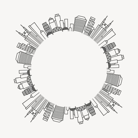 City Skyline Black And White, Black And White Architecture, City Outline, White Architecture, Frame Illustration, Image Frame, Download Free Images, Round Frame, City Skyline