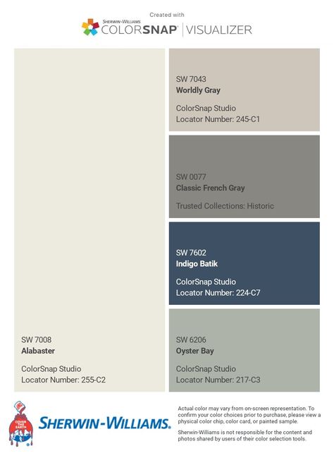 I just created this color palette with the Sherwin-Williams ColorSnap® Visualizer app on my Android phone. What do you think? You can learn more about ColorSnap Visualizer and get it on your phone free by visiting http://getcolorsnap.com. Sherwin Williams Gibralter, Worldly Gray Color Scheme, Sherwin Williams Color Snap Visualizer, Worldly Gray Sherwin Williams Palette, Worldly Gray Color Palette, Exterior House Colors Palette, Exterior House Paint Color Combinations Sherwin Williams, Sherwin Williams Palette, Worldly Gray Sherwin Williams