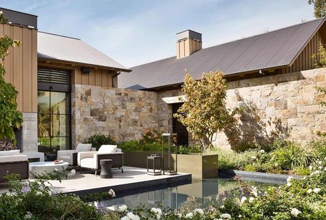 This stunning modern country house in California has an earthy palette Modern Country House, House In California, House Mediterranean, Central Courtyard, Country Modern Home, Earthy Palette, Chimney Cap, Rustic Home Design, Spanish House