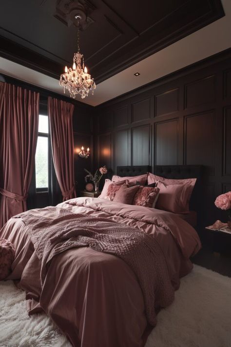 Moody Pink Bedroom, Feminine Bedroom Ideas, Feminine Bedroom Design, Mauve Bedroom, Edgy Bedroom, Dark Romantic Bedroom, Dark Feminine Bedroom, Burgundy Room, Burgundy Bedroom