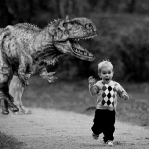 RUN little dinosaur get the kid.....NOT  :) Funny Monday Memes, Monday Memes, Monday Humor, A Dinosaur, 웃긴 사진, E Card, True Story, Bones Funny, T Rex