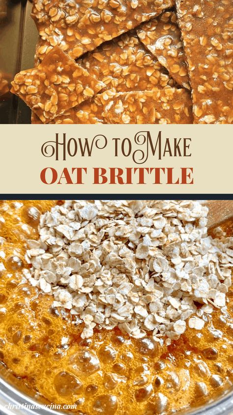 Oat brittle is a fabulous idea for gift giving over the holidays, especially for nut allergy sufferers who can rarely indulge in any kind of brittle! Nut lovers will be happy, too! Nut Brittle Recipe Simple, Corn Flake Brittle, Coconut Brittle Recipes, Oat Brittle, Almond Brittle Recipes, Coconut Brittle, Nut Brittle Recipe, Cookie Brittle, Nut Brittle