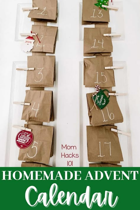 DIY Advent Calendar For Kids Christmas Countdown - Mom Hacks 101 Diy Advent Calendar For Kids, Kids Christmas Countdown, Christmas Countdown Crafts, Diy Advent Calendar Ideas, Homemade Advent Calendar, Countdown For Kids, Reusable Advent Calendar, Advent Calendar For Kids, Christmas Countdown Diy