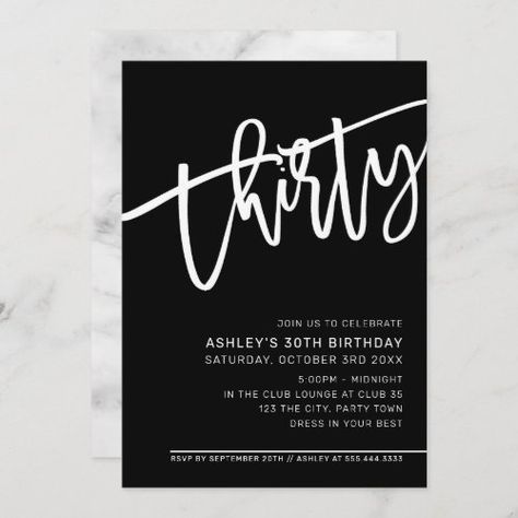 $2.92 | MODERN SCRIPT 30th birthday party black white - modern, minimalist, hand lettered, calligraphy, 30th birthday invitation, 30th birthday party, fresh design, mens birthday invite, stylish party invite, mens party invite 30th Birthday Party Black, Black Tie Birthday Party, Black White Invitation, 30th Birthday Men, 30th Birthday Party Invitations, Black White Parties, White Invitation, Dads Birthday, 30th Birthday Party