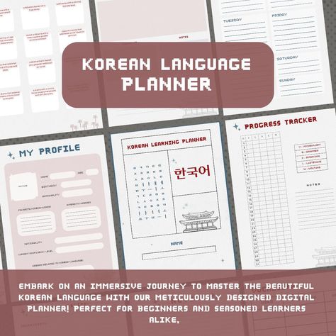 korean learning planner | digital planner | korean language| Printable Worksheets| Korean For Beginners| Learn Korean| goodnotes study | plannerpages #plannerlover #wellnessplanner #commonplanner Quotes In Korean, Language Template, Korean For Beginners, Language Notebook, Study Planner Printable Free, Korean Songs, Korean Learning, Study Planner Printable, Free Notebook