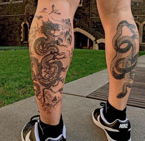 Shin Wrap Around Tattoo, Leg Tattoos Placement, Tattoo Ideas For Leg, Leg Aesthetic, Leg Tattoo Placements, Calf Tattoo Men, Hunter Tattoo, Wrap Around Tattoo, Full Leg Tattoos