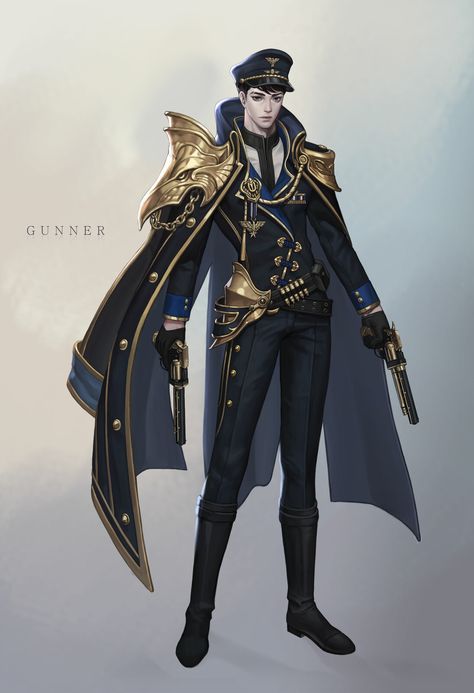 Gunner, YOONART . on ArtStation at https://www.artstation.com/artwork/3JRDD Anime Military Uniform, Anime Military, Navy Outfit, Police Uniforms, Anime Inspired Outfits, Man Character, Military Outfit, Fantasy Costumes, Game Character Design