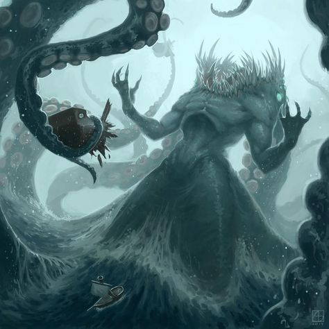 The Kraken - A gallery-quality illustration art print by Alex Stone for sale. Kraken Art Sea Monsters, Sea Monster Art, Kraken Art, Lovecraftian Horror, Dark Creatures, The Kraken, Beast Creature, Creature Artwork, Fantasy Beasts