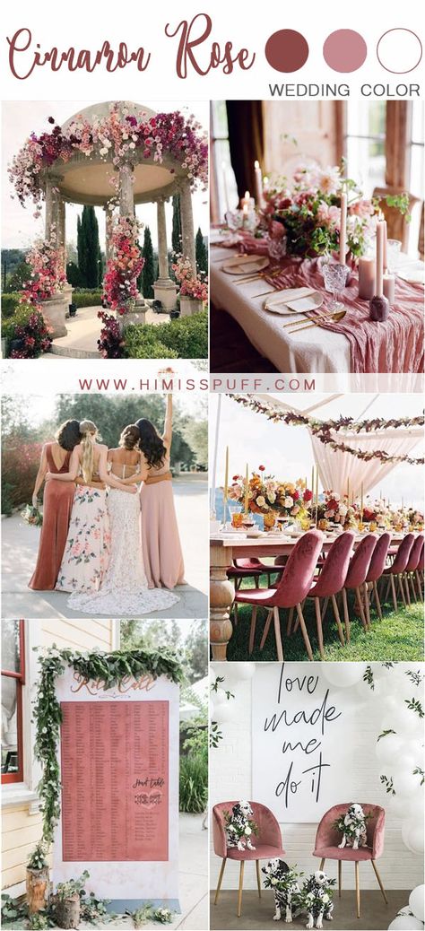 cinnamon rose dusty rose wedding color ideas #wedding #weddings #weddingideas #weddingcolors #weddinginspiration #himisspuff Cinnamon Rose Wedding, Dusty Rose Wedding Colors, Cinnamon Rose, Popular Wedding Colors, Pink Wedding Colors, Wedding Color Ideas, Bridesmaid Gifts Unique, Rose Bridesmaid Dresses, Dusty Rose Wedding