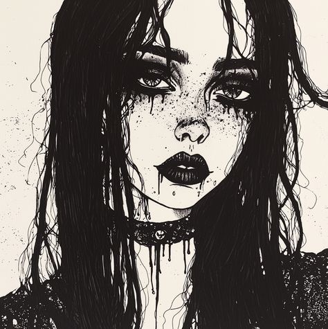 Insecure 🖤  #goth #gothart #art #fantasy #kunst #mycreation Dark Art Ideas, Goth Aesthetic Art, Goth Character Design, Gothic Painting Ideas, Goth Art Dark, Punk Pfp, Gothic Manga, Drawing List, Dark Illustration