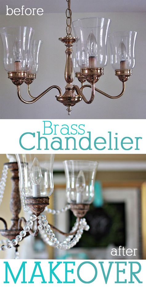 Brass Chandelier Makeover Add Crystals To Chandelier Diy, Adding Crystals To Chandelier Diy, Paint Brass Chandelier, Dining Room Brass Chandelier, Update Boring Chandelier, Diy Brass Chandelier Makeover, Redo Brass Chandelier, Chandelier Glass Upcycle, Brass Chandelier Makeover