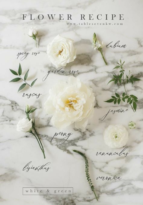 Flower Recipe, Bouquet Recipe, White Flower Arrangements, Bridal Bouquet Flowers, Flower Guide, Wedding Floral Centerpieces, White Bridal Bouquet, Wedding Flower Inspiration, Sophisticated Wedding