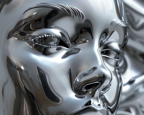 🎁🌟Explore Aesthetic Midjourney Prompts - Follow Link in my Bio👉🔗 Chrome Statue, Future Playlist, Chrome Aesthetic, Silver Statue, Chrome Art, Explore Aesthetic, Retro Futuristic, Graphic Design Poster, Conceptual Art