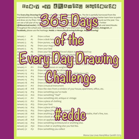 365 Days of the Every Day Drawing Challenge PDF. The perfect project to get me back into drawing. Comics Sketch, Sketchbook Assignments, Instagram Projects, Ipad Drawings, Drawing Prompt, Sketch A Day, High School Art, Happy Drawing, Daily Drawing