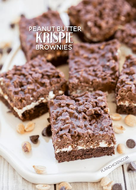 Peanut Butter Rice Crispies, Peanut Butter Rice Krispie Treats, Peanut Butter Rice Krispies, Chocolate Rice Krispies, Peanut Butter Marshmallow, Krispie Treats Recipe, Brownie Toppings, Plain Chicken, Brownie Ingredients