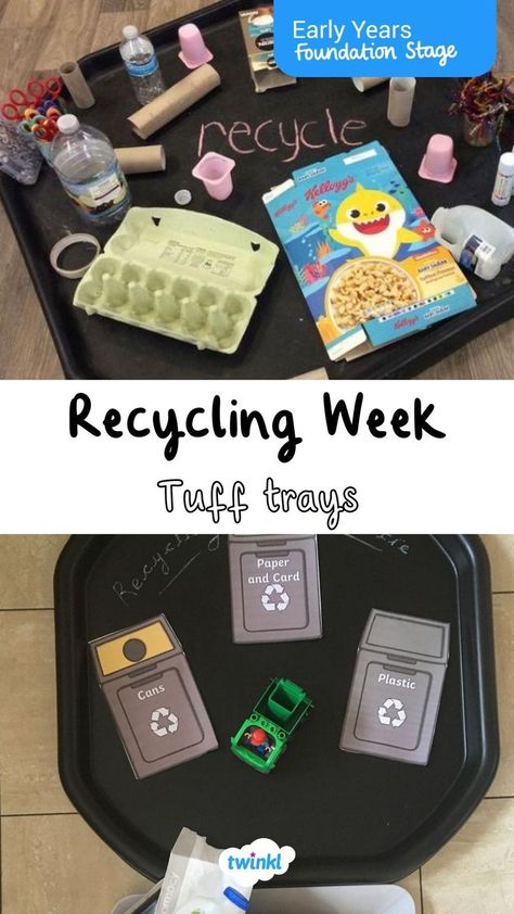 Recycling week tuff tray inspiration Recycling Tuff Tray Ideas, Earth Day Tuff Tray, Earth Day Tuff Tray Ideas, Tuff Table, Earth Activities, Tuff Spot, Continuous Provision, Maternity Styles, Early Years Foundation Stage