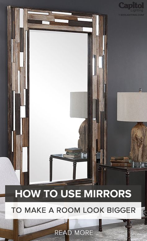 5 wall mirrors that make a room look bigger Make A Room Look Bigger, Room Look Bigger, Cheap Mirrors, Big Wall Mirrors, Floor Length Mirror, Narrow Rooms, Leaning Mirror, Make A Room, Faux Window