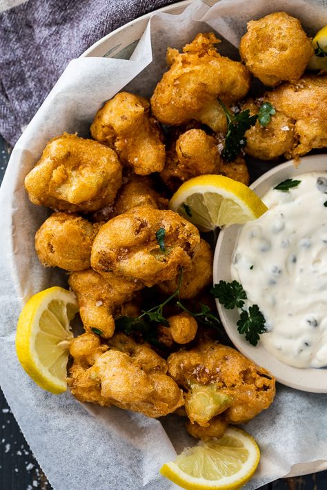 Beer Battered Cauliflower, Battered Cauliflower, Beer Battered, Cooking With Beer, Fried Cauliflower, Beer Batter, Vegetarian Snacks, Beer Recipes, Simply Delicious