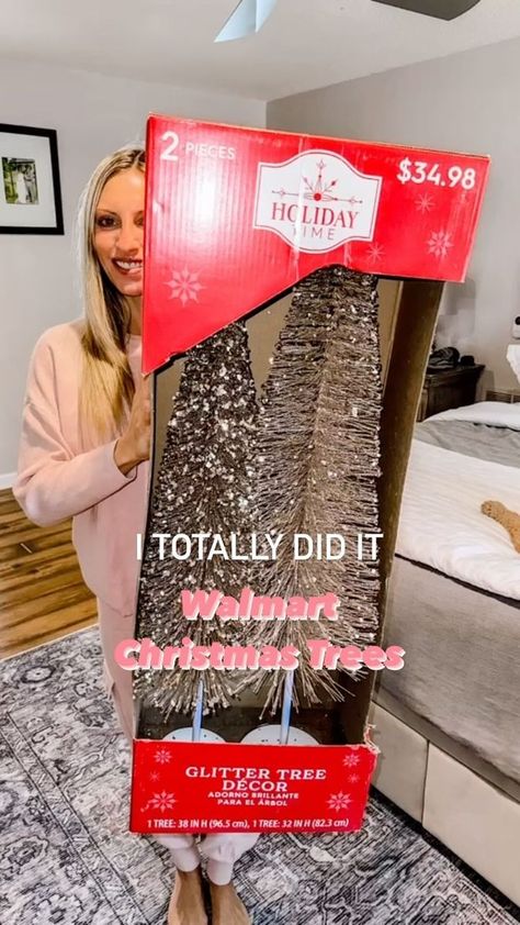 215K views · 373 shares | These large Christmas Trees went Viral on my Tik Tok!! I can’t believe how big these bottle brush Christmas trees are! They are perfect for decorating your home. I am putting them on my front porch. Have you started shopping for Christmas Decor yet?? Comment “shop” for links! Follow my shop @VogueOnAryn on the @shop.LTK app to shop this post and get my exclusive app-only content! #liketkit #LTKHoliday #LTKSeasonal #LTKhome @shop.ltk https://liketk.it/4l4w4 #walmarthome Bottle Brush Christmas Trees Walmart, Large Bottle Brush Christmas Trees, Five Below Christmas Decor, Walmart Christmas Trees, 4ft Christmas Tree, Walmart Christmas, Walmart Home Decor, Full Christmas Tree, Christmas Tree Glitter