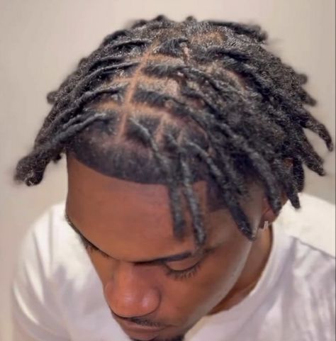 Small Dreads Men, Instant Locs Short Hair, Barely Twist Locs, Small Dreadlocks, Dread Hairstyles For Men Short, Men Starter Locs, Short Dreads Men, Short Locs Men, Freeform Dreads Taper