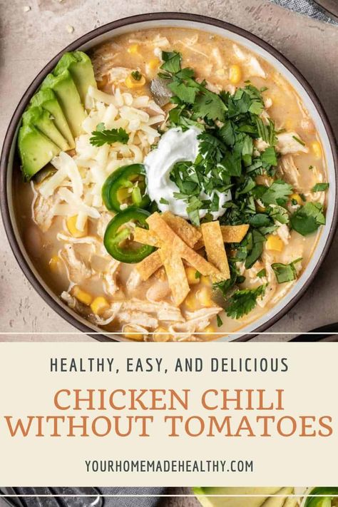 Chili Without Tomatoes, Chili Recipe No Tomatoes, Healthy Chicken Chili, Creamy Chicken Chili, Slow Cooker Chicken Chili, Healthy Chili, Hearty Chili, Northern Beans, Great Northern Beans