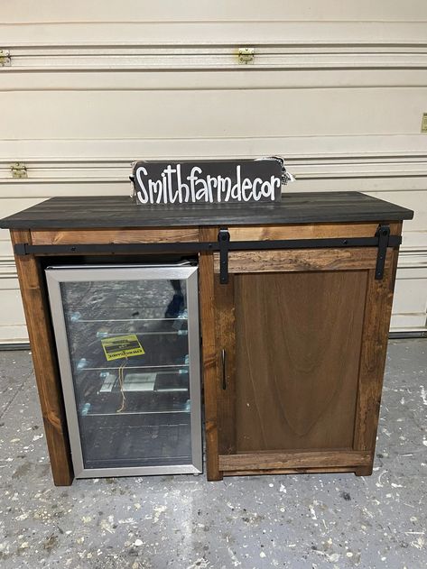 Farmhouse Coffee Bar With Mini Fridge, Mini Fridge Cabinet Outdoor, Outdoor Mini Fridge Cabinet Patio, Outdoor Fridge Cabinet Diy, Outdoor Mini Fridge Cabinet, Hidden Mini Fridge In Bedroom, Beverage Bar With Mini Fridge, Wine Fridge Cabinet Diy, Beverage Station With Mini Fridge