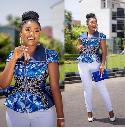 Kampala Top Styles For Ladies, Adire Top And Trouser, Trouser Styles For Ladies, Ankara Top Styles, Black Color Hairstyles, African Tops For Women, Hairstyles Black Hair, Color Hairstyles, African Blouses