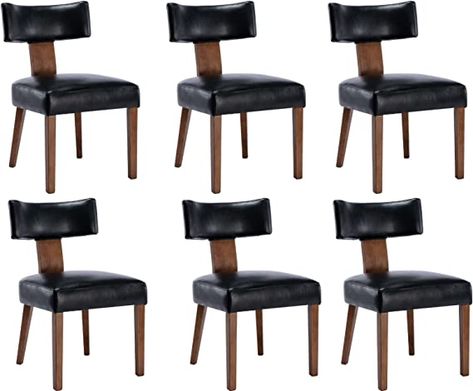 Amazon.com - EALSON Mid Century Modern Dining Chairs Set of 6 Leather Upholstered Kitchen Chairs with Wood Legs and Curved Back Farmhouse Dining Room Chairs Accent Side Chairs for Living Dining Room, Black - Chairs Leather Kitchen Chairs, Mid Century Modern Dining Room, Black Chairs, Natural Aesthetics, Midcentury Modern Dining Chairs, Farmhouse Dining Chairs, Rattan Dining Chairs, Dining Room Chairs Modern, Room Black