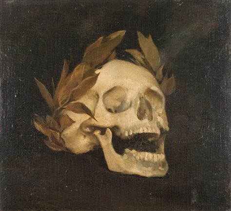 James Carroll BeckwithAmerican, 1852 - 1917 Fame, 1878 Memorial Art Gallery Laurel Crown, A Skull, The Secret History, Classical Art, Memento Mori, Dark Souls, Tag Art, Dark Art, Dark Aesthetic