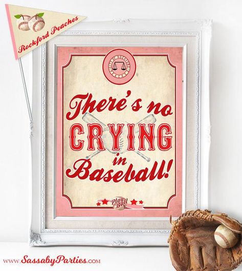 No Crying in Baseball Party Poster - INSTANT DOWNLOAD - Rockford Peaches / League of her Own / Girls Birthday / Baby Shower / Printable Sign Baseball Snacks, Peach Party Decorations, Baseball Baby Shower Theme, Rockford Peaches, Girls Baseball, Baseball Wedding, 16 Invitations, Mitzvah Invitations, Baseball Theme Party