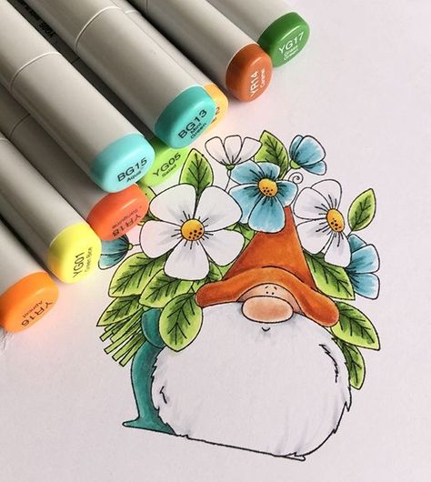 Easy Copic Marker Art, Marker Art Ideas Easy Doodles, Drawings Ideas With Color, Maker Art Drawings, Drawing Ideas With Color Markers, Cute Gnomes Art, Copic Marker Drawings Ideas, Simple Alcohol Marker Drawing, Drawings Marker Art