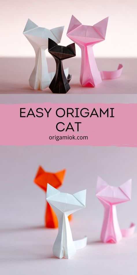 Origami Cat Diy Easy Origami, Origami 8.5 X 11, Things To Make Out Of Paper Step By Step, Animal Origami Easy, Index Card Origami, Origami Jumping Cat, Cute Things To Make With Paper Easy, How To Make Origami Animals, One Paper Origami